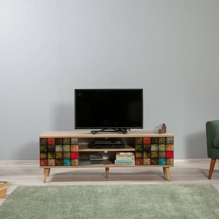 Porta TV quercia e multicolore 140x40x50h cm 2 ante - Enrica