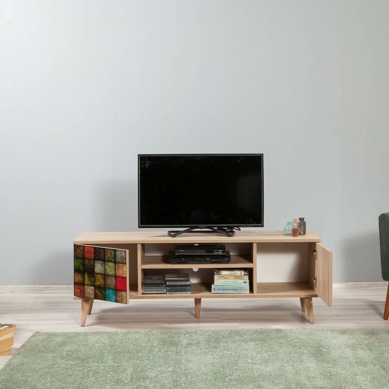 Porta TV quercia e multicolore 140x40x50h cm 2 ante - Enrica
