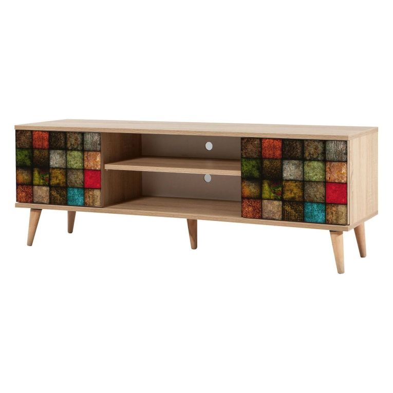 Porta TV quercia e multicolore 140x40x50h cm 2 ante - Enrica