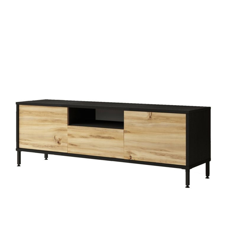 Porta TV quercia e nero 140x35x46h cm 3 ante - Khagan