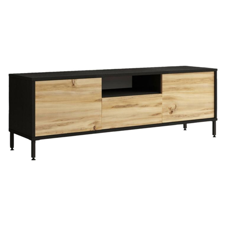 Porta TV quercia e nero 140x35x46h cm 3 ante - Khagan
