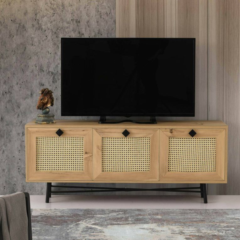 Porta TV quercia e nero 140x40x60h cm 3 ante - Assemini