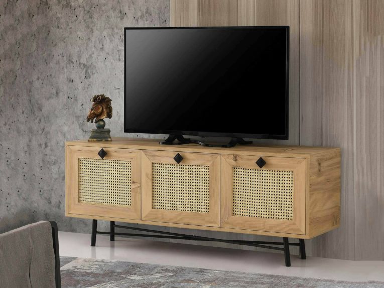 Porta TV quercia e nero 140x40x60h cm 3 ante - Assemini