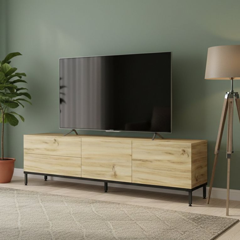 Porta TV quercia e nero 170x35x46h cm 2 ante e 1 cassetto - Ballao