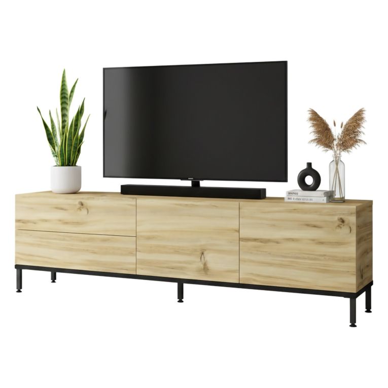 Porta TV quercia e nero 170x35x46h cm 2 ante e 1 cassetto - Ballao