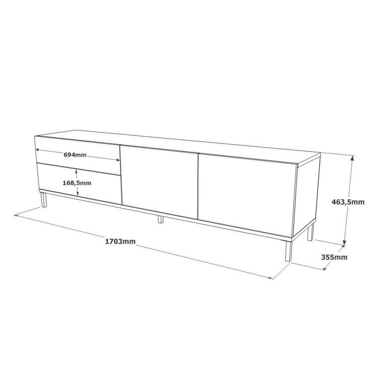 Porta TV quercia e nero 170x35x46h cm 2 ante e 1 cassetto - Ballao