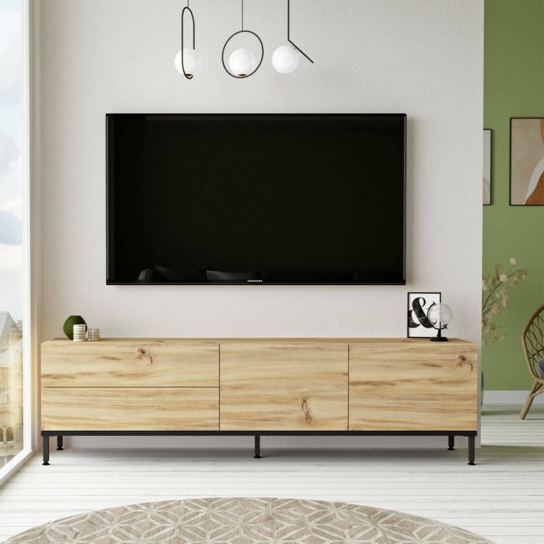 Porta TV quercia e nero 170x35x46h cm 2 ante e 1 cassetto - Ballao