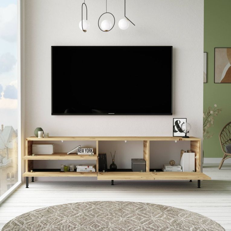 Porta TV quercia e nero 170x35x46h cm 2 ante e 1 cassetto - Ballao