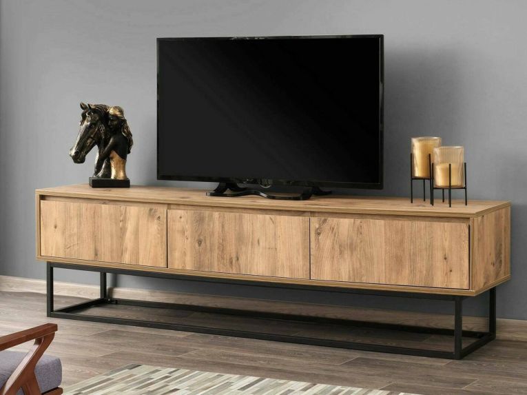 Porta TV quercia e nero 180x40x50h cm in legno - Ignazia