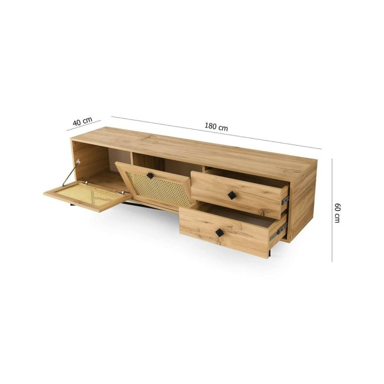 Porta TV quercia e nero 180x40x60h cm 2 ante e 2 cassetti - Apollinare