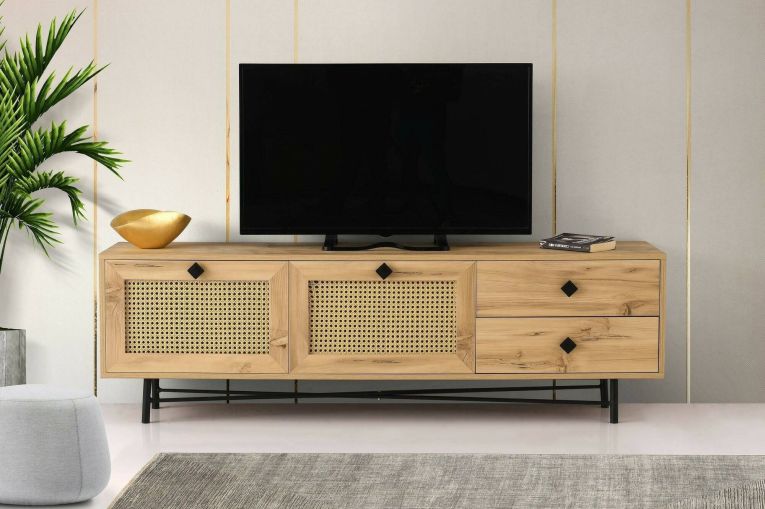 Porta TV quercia e nero 180x40x60h cm 2 ante e 2 cassetti - Apollinare