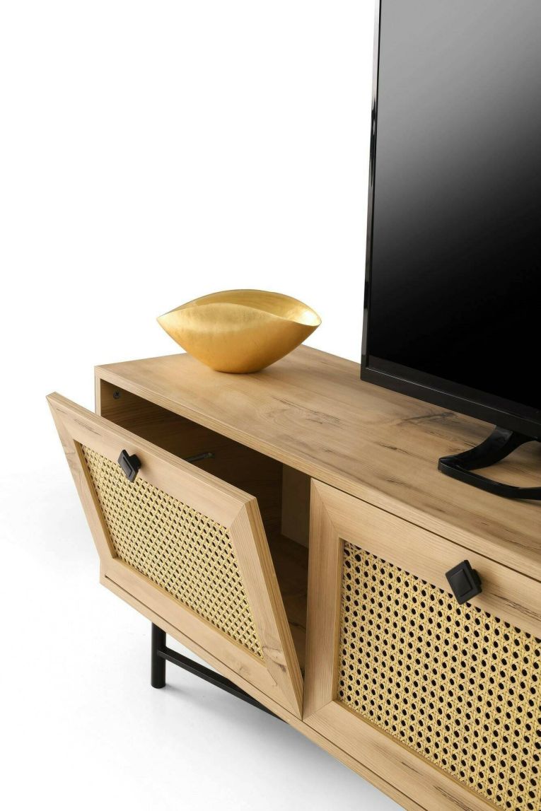 Porta TV quercia e nero 180x40x60h cm 2 ante e 2 cassetti - Apollinare