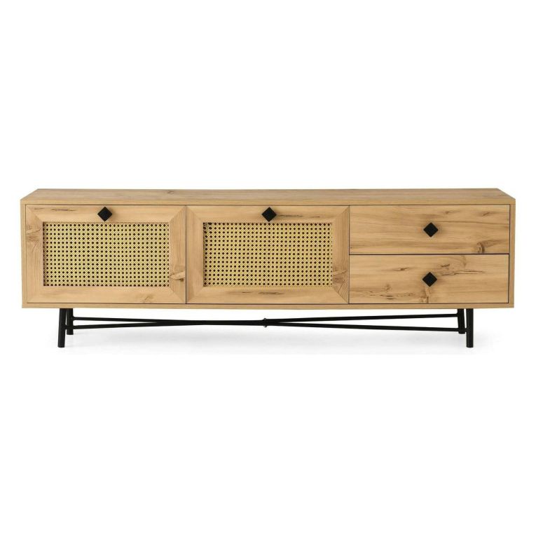 Porta TV quercia e nero 180x40x60h cm 2 ante e 2 cassetti - Apollinare