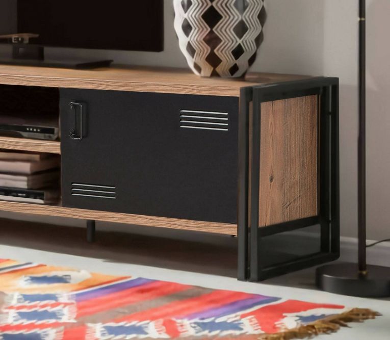 Porta TV quercia e nero 180x45x50h cm 2 ante - Cyprien