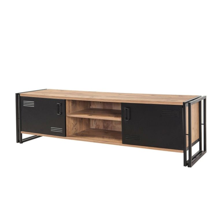 Porta TV quercia e nero 180x45x50h cm 2 ante - Cyprien