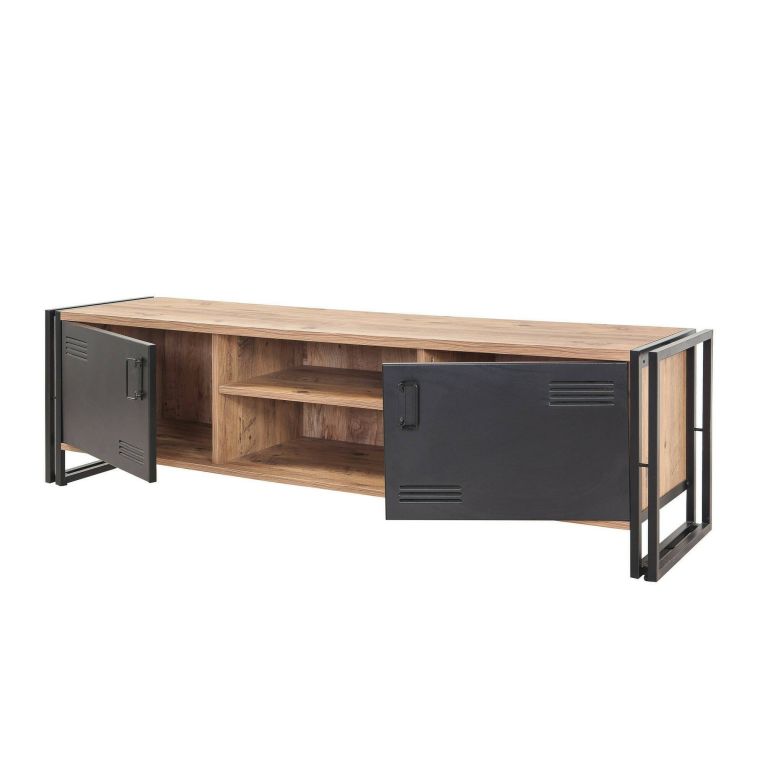 Porta TV quercia e nero 180x45x50h cm 2 ante - Cyprien