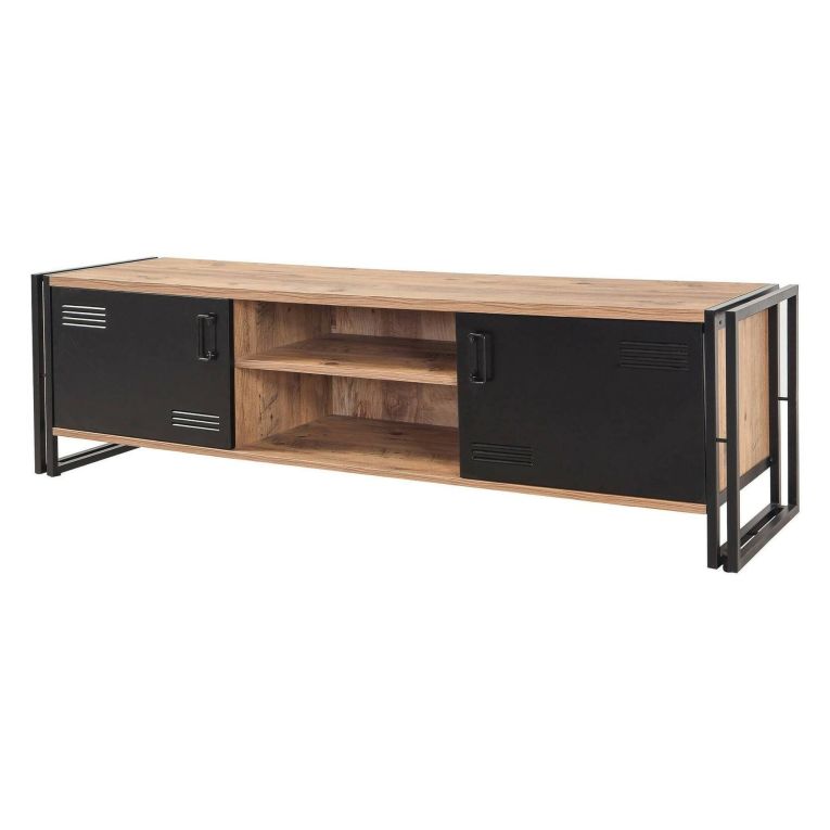 Porta TV quercia e nero 180x45x50h cm 2 ante - Cyprien