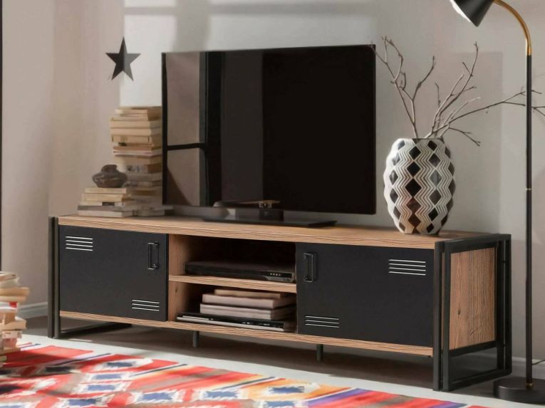 Porta TV quercia e nero 180x45x50h cm 2 ante - Cyprien