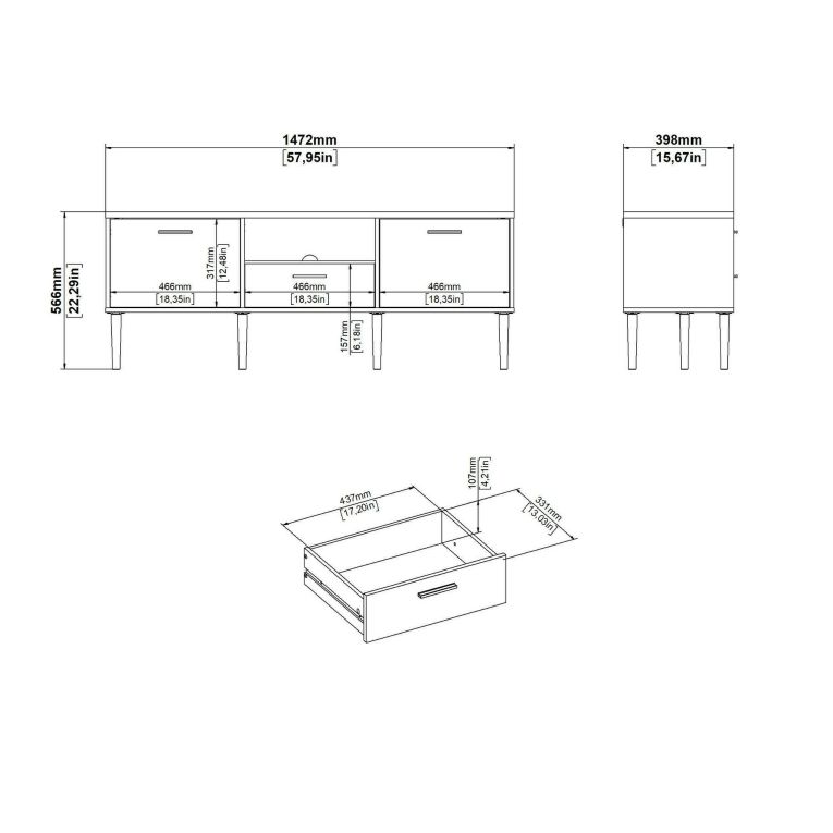 Porta TV rovere 147x39x56h cm 2 ante e 1 cassetto - elie