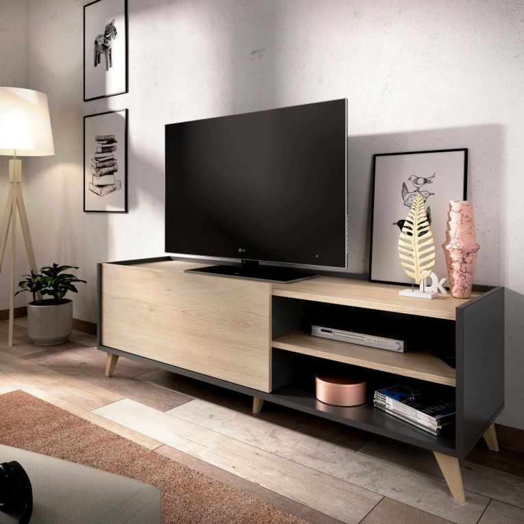 Porta TV rovere e antracite 155x43x47h cm modulabile - Allesia