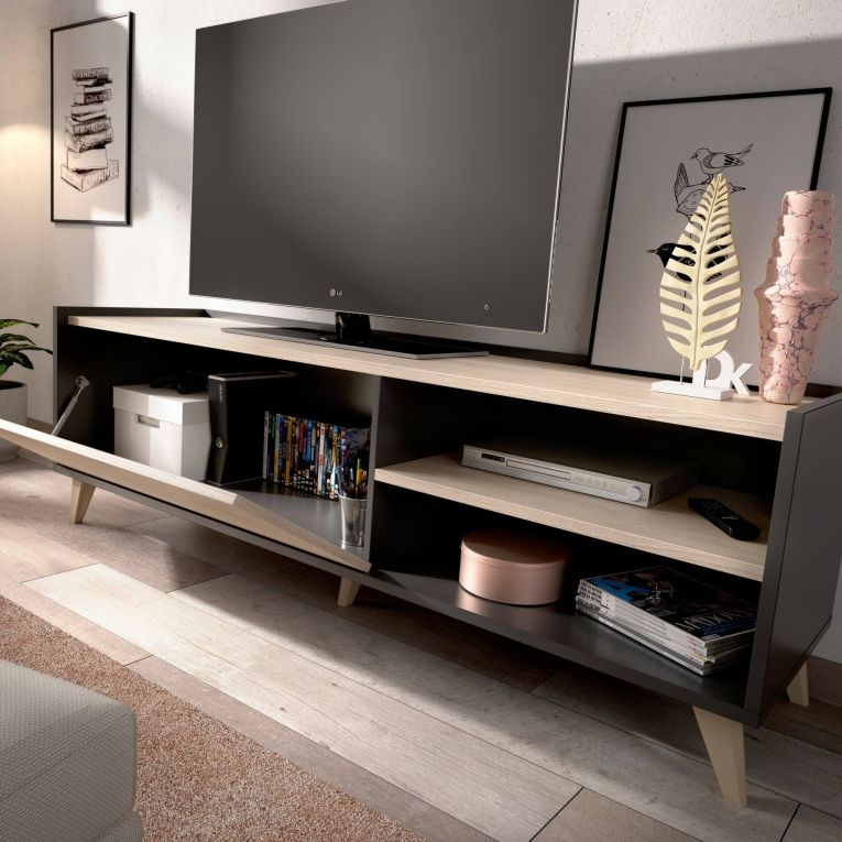 Porta TV rovere e antracite 155x43x47h cm modulabile - Allesia
