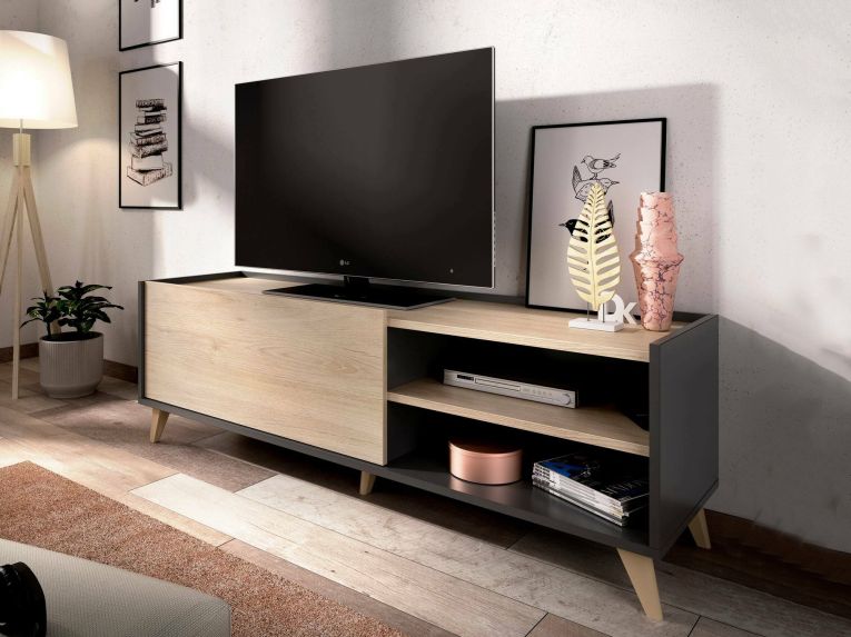 Porta TV rovere e antracite 155x43x47h cm modulabile - Allesia