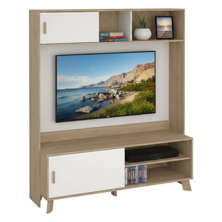 Porta TV rovere e bianco 158x48x180h cm 2 ante - Nicosia