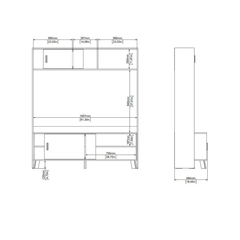 Porta TV rovere e bianco 158x48x180h cm 2 ante - Nicosia