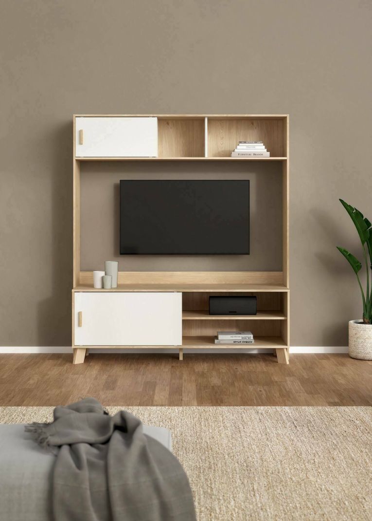Porta TV rovere e bianco 158x48x180h cm 2 ante - Nicosia