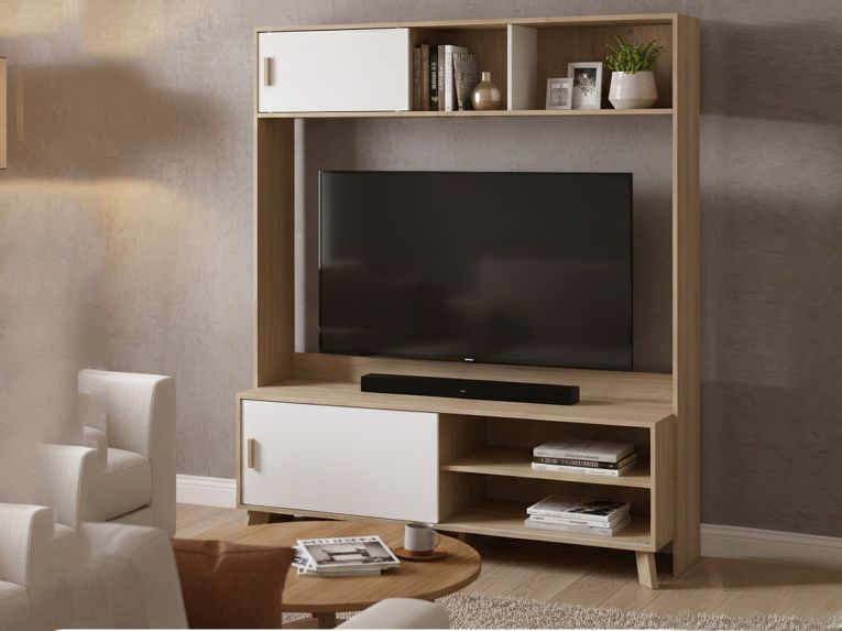 Porta TV rovere e bianco 158x48x180h cm 2 ante - Nicosia
