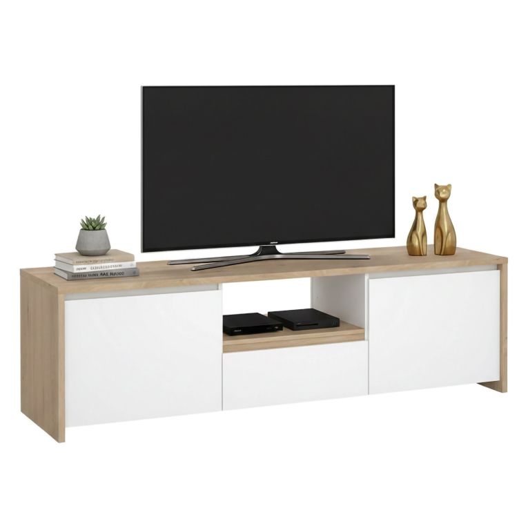 Porta TV rovere e bianco lucido 178x48x51h cm 2 ante e 1 cassetto - Ambivere