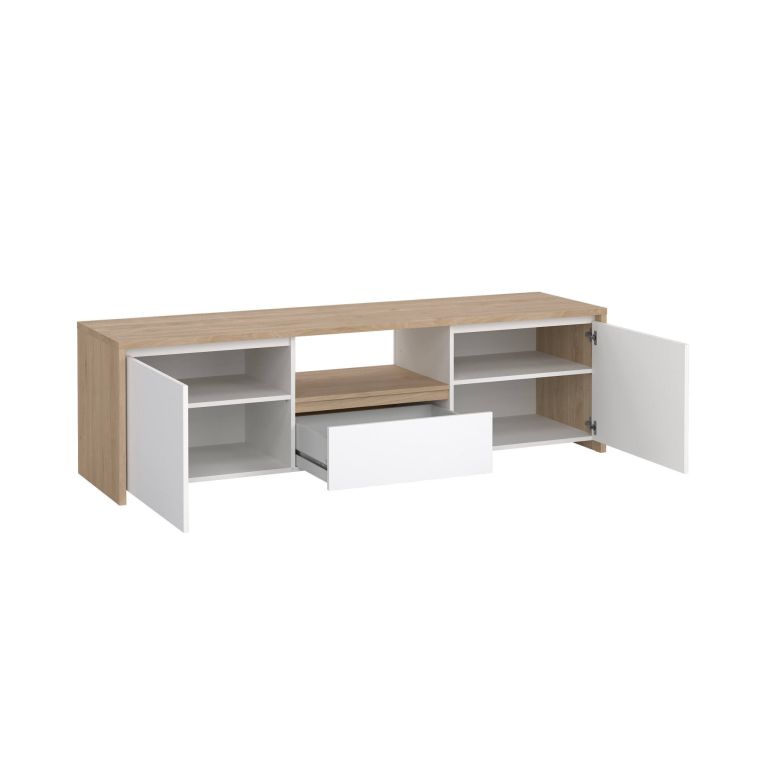 Porta TV rovere e bianco lucido 178x48x51h cm 2 ante e 1 cassetto - Ambivere