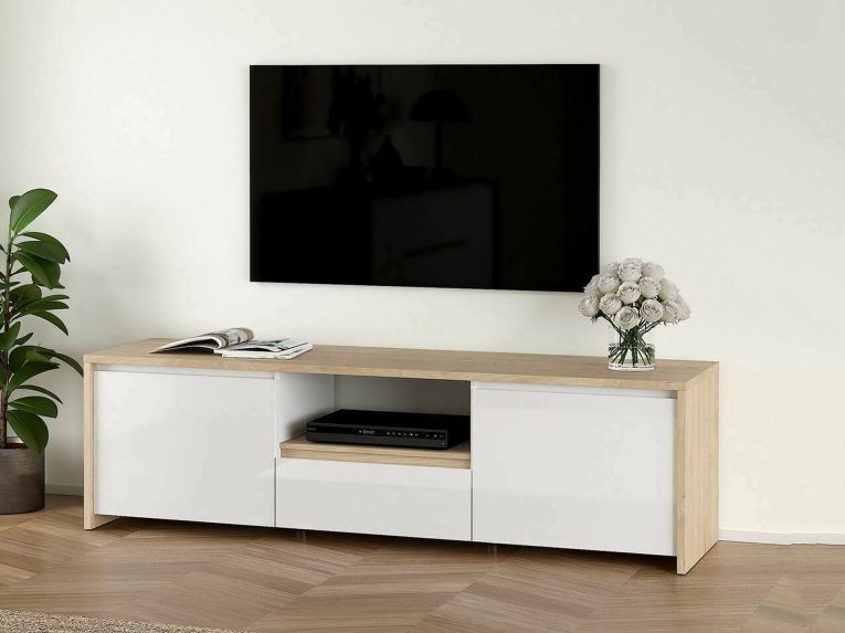 Porta TV rovere e bianco lucido 178x48x51h cm 2 ante e 1 cassetto - Ambivere