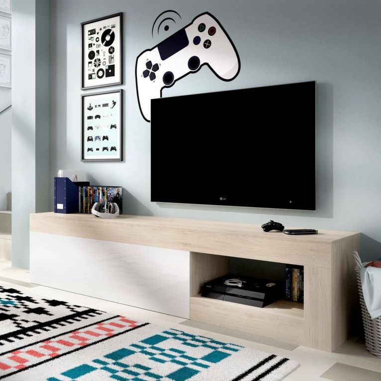 Porta TV rovere e bianco lucido 204x42x48h cm modulabile - Animeli