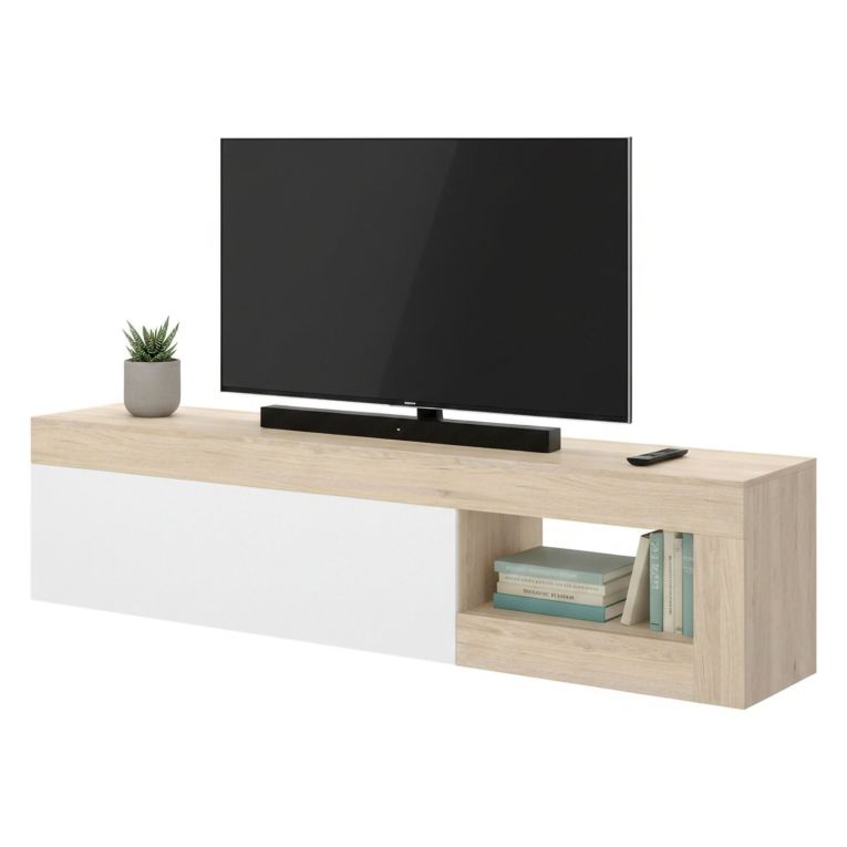 Porta TV rovere e bianco lucido 204x42x48h cm modulabile - Animeli