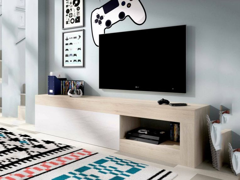Porta TV rovere e bianco lucido 204x42x48h cm modulabile - Animeli