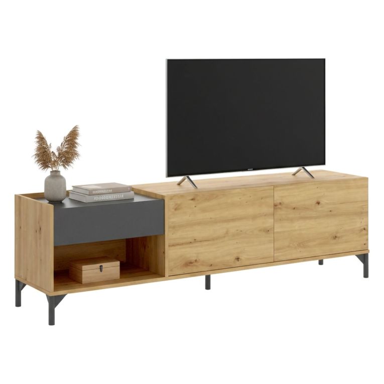 Porta TV rovere nodi e antracite 164x39x48h cm modulabile - Aras