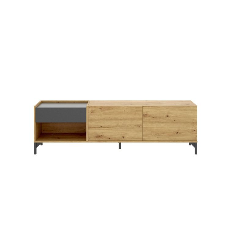 Porta TV rovere nodi e antracite 164x39x48h cm modulabile - Aras