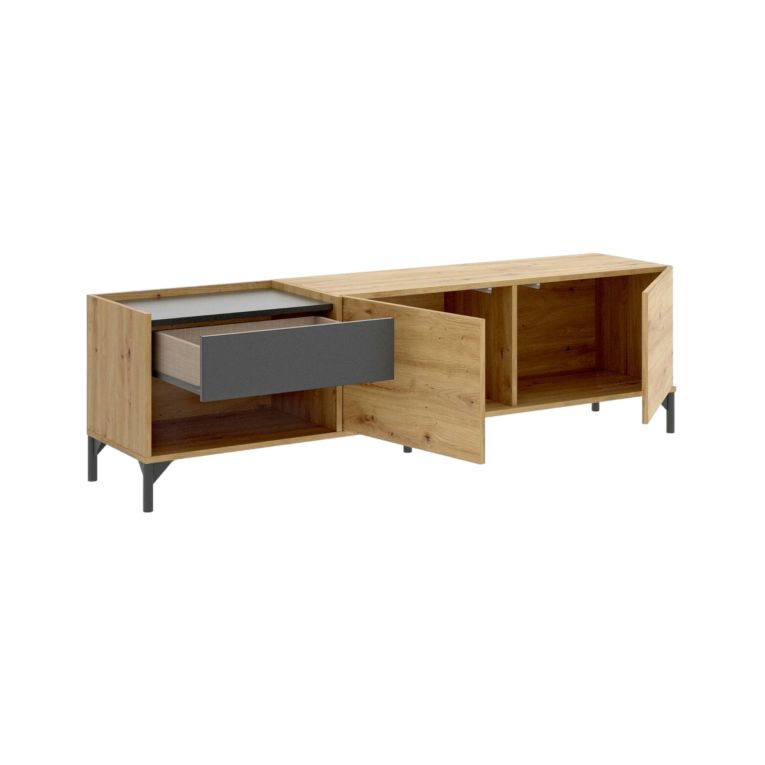 Porta TV rovere nodi e antracite 164x39x48h cm modulabile - Aras