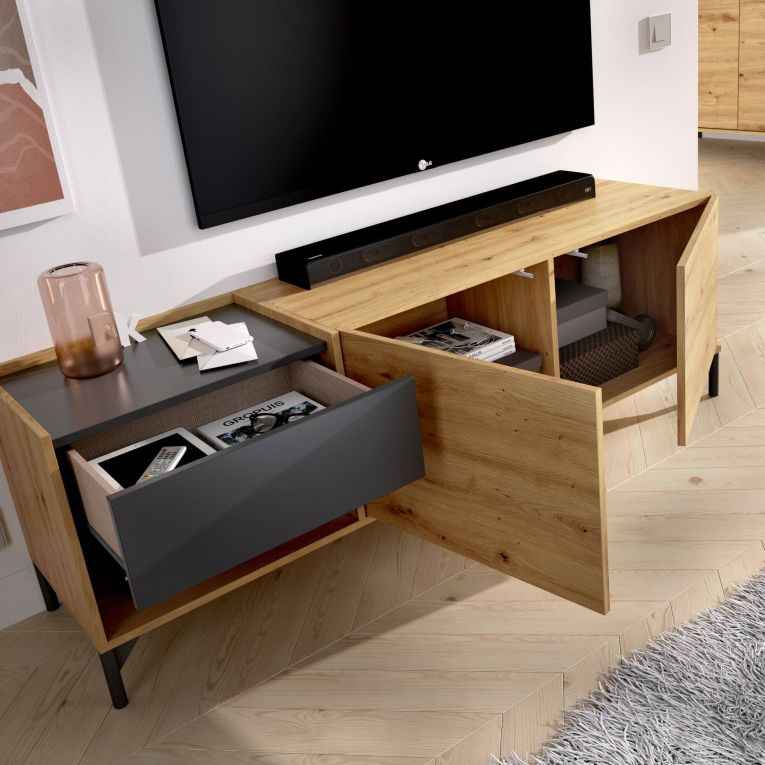 Porta TV rovere nodi e antracite 164x39x48h cm modulabile - Aras