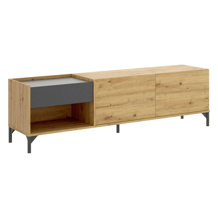 Porta TV rovere nodi e antracite 164x39x48h cm modulabile - Aras
