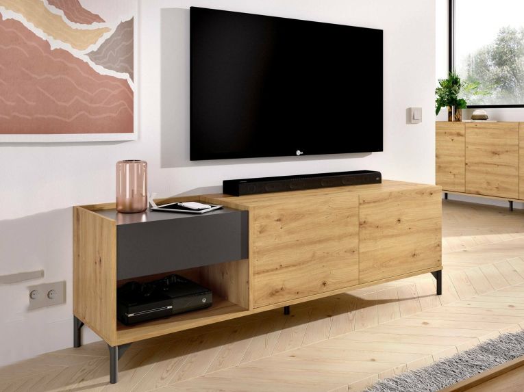 Porta TV rovere nodi e antracite 164x39x48h cm modulabile - Aras