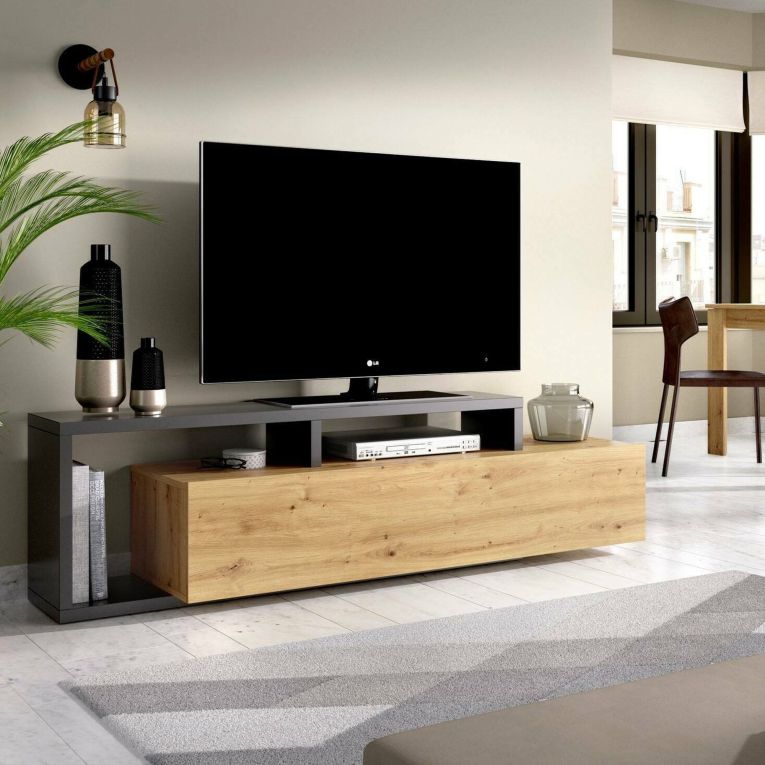 Porta TV rovere nodi e antracite 165x40x46h cm modulabile - Argon