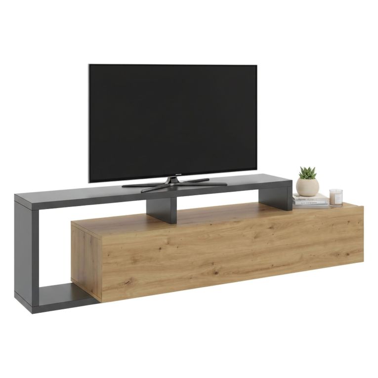 Porta TV rovere nodi e antracite 165x40x46h cm modulabile - Argon