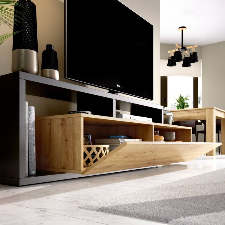 Porta TV rovere nodi e antracite 165x40x46h cm modulabile - Argon