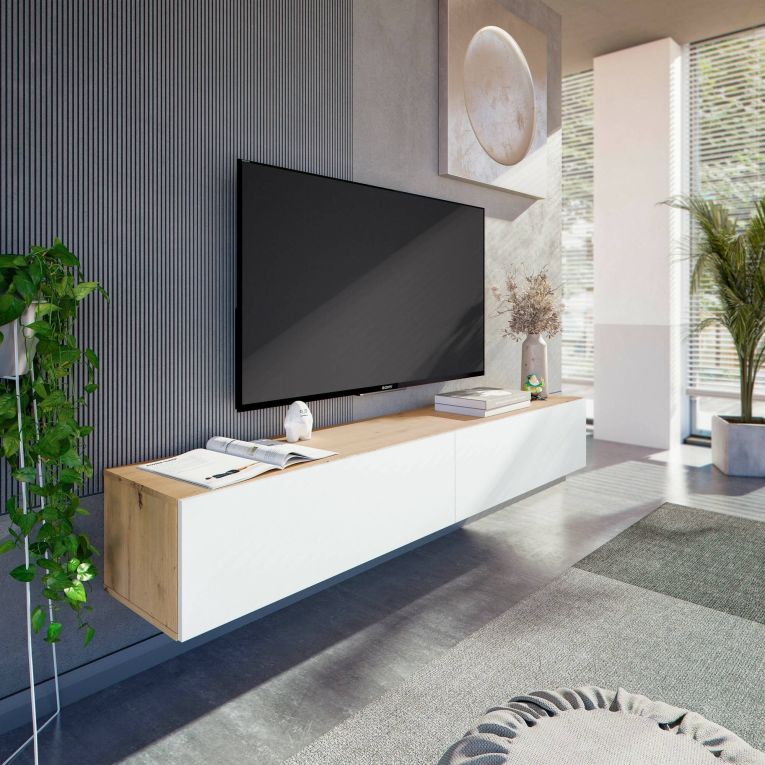 Porta TV rovere nodi e bianco 180x34x28h cm 2 ante - Senectus