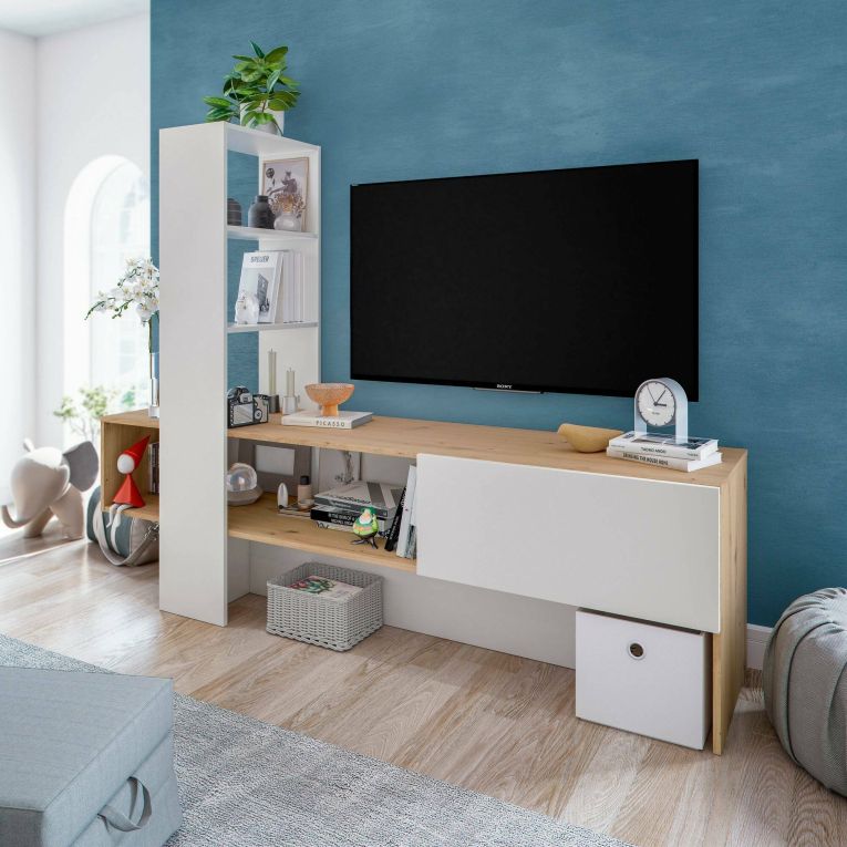Porta TV rovere nodi e bianco lucido 178x43x136h cm in legno - Isa