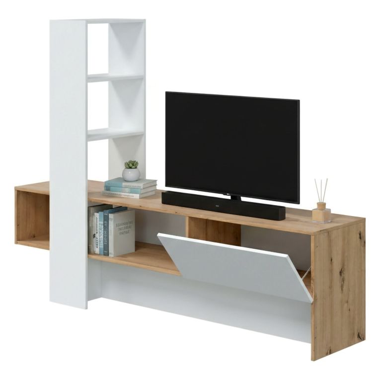 Porta TV rovere nodi e bianco lucido 178x43x136h cm in legno - Isa