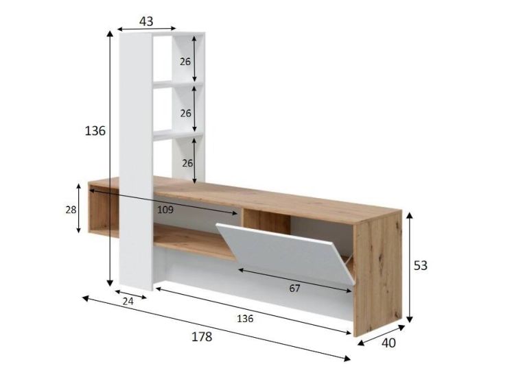 Porta TV rovere nodi e bianco lucido 178x43x136h cm in legno - Isa