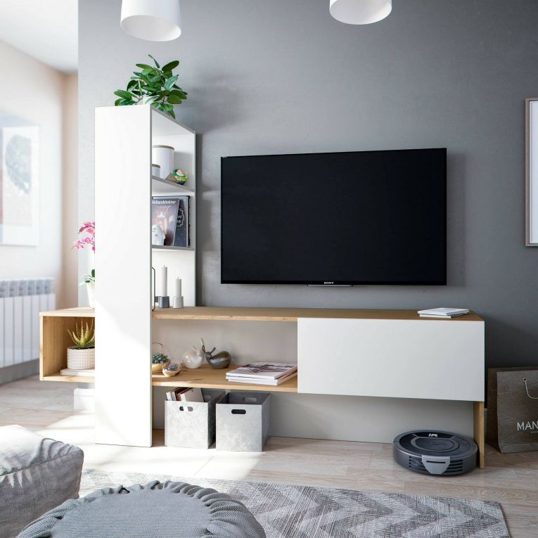Porta TV rovere nodi e bianco lucido 178x43x136h cm in legno - Isa